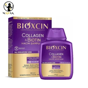 شامپو ضد ریزش و حجم دهنده بیوتین و کلاژن بیوکسین Bioxcin بنفش مدل collagen and biotin اصل