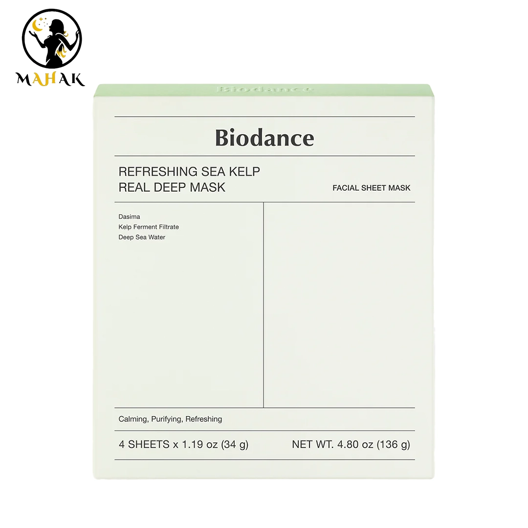 ماسک ورقه ای ضد جوش و کنترل چربی جلبک دریایی بایودنس biodance سبز مدل refreshing sea kelp اصل ماسک ورقه ای ضد جوش و کنترل چربی جلبک دریایی بایودنس biodance سبز مدل refreshing sea kelp اصل