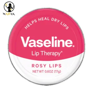 بالم لب صورتی کاسه ای فلزی وازلین vaseline مدل رز rosy lips